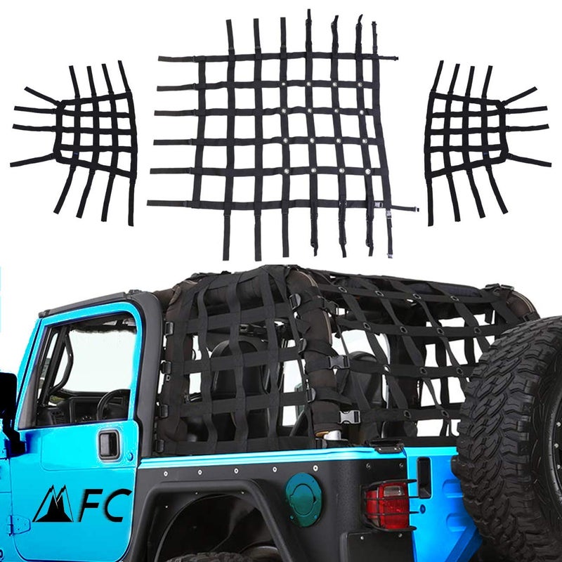 MFC Trail Cargo Net Rear Cargo Restraint System Net Trunk Cargo Mesh Net Compatible with for 1997-2006 Jeep Wrangler TJ 2 Door - Image 1